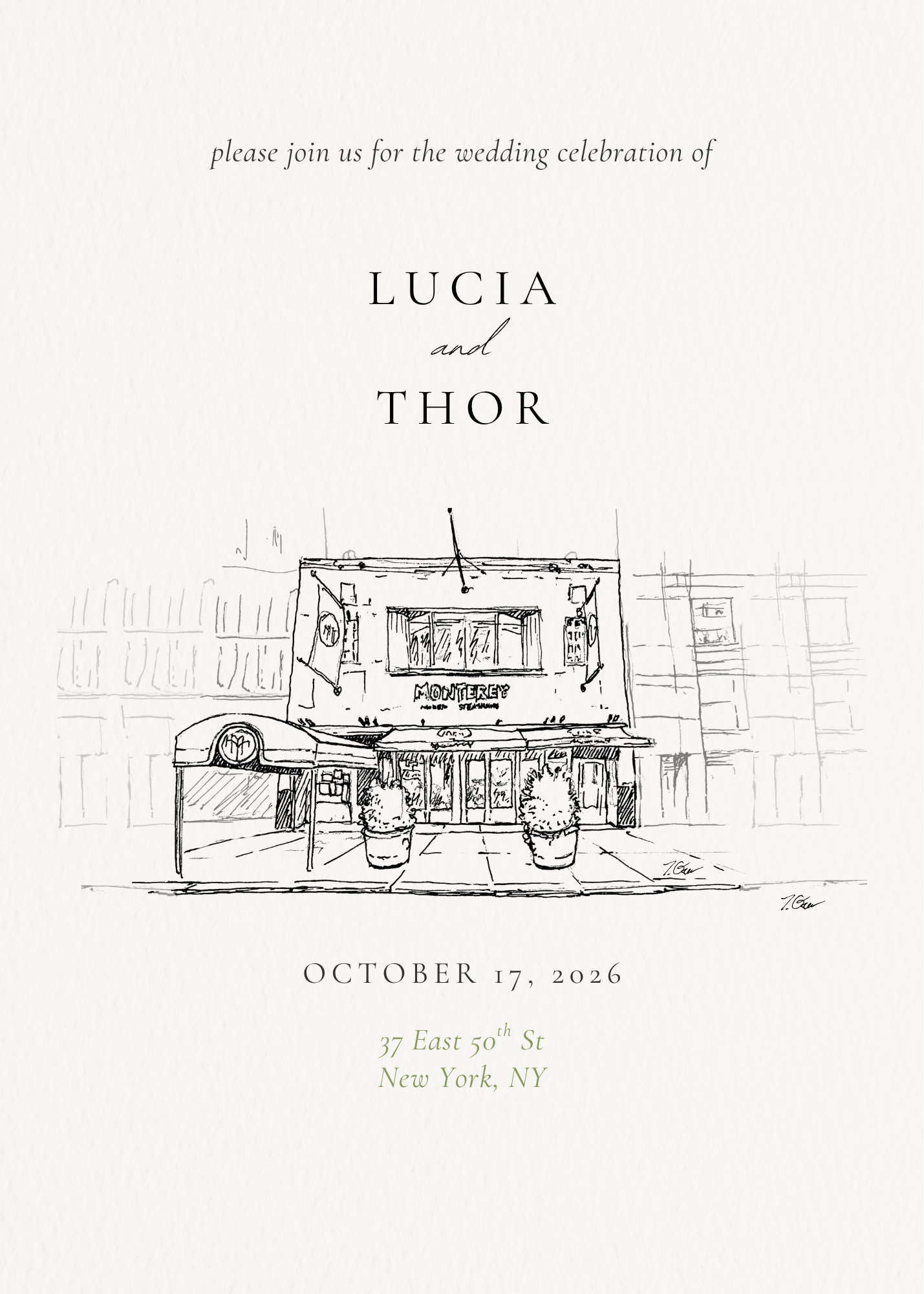 Lucia & Thor — Manhattan reception invitation