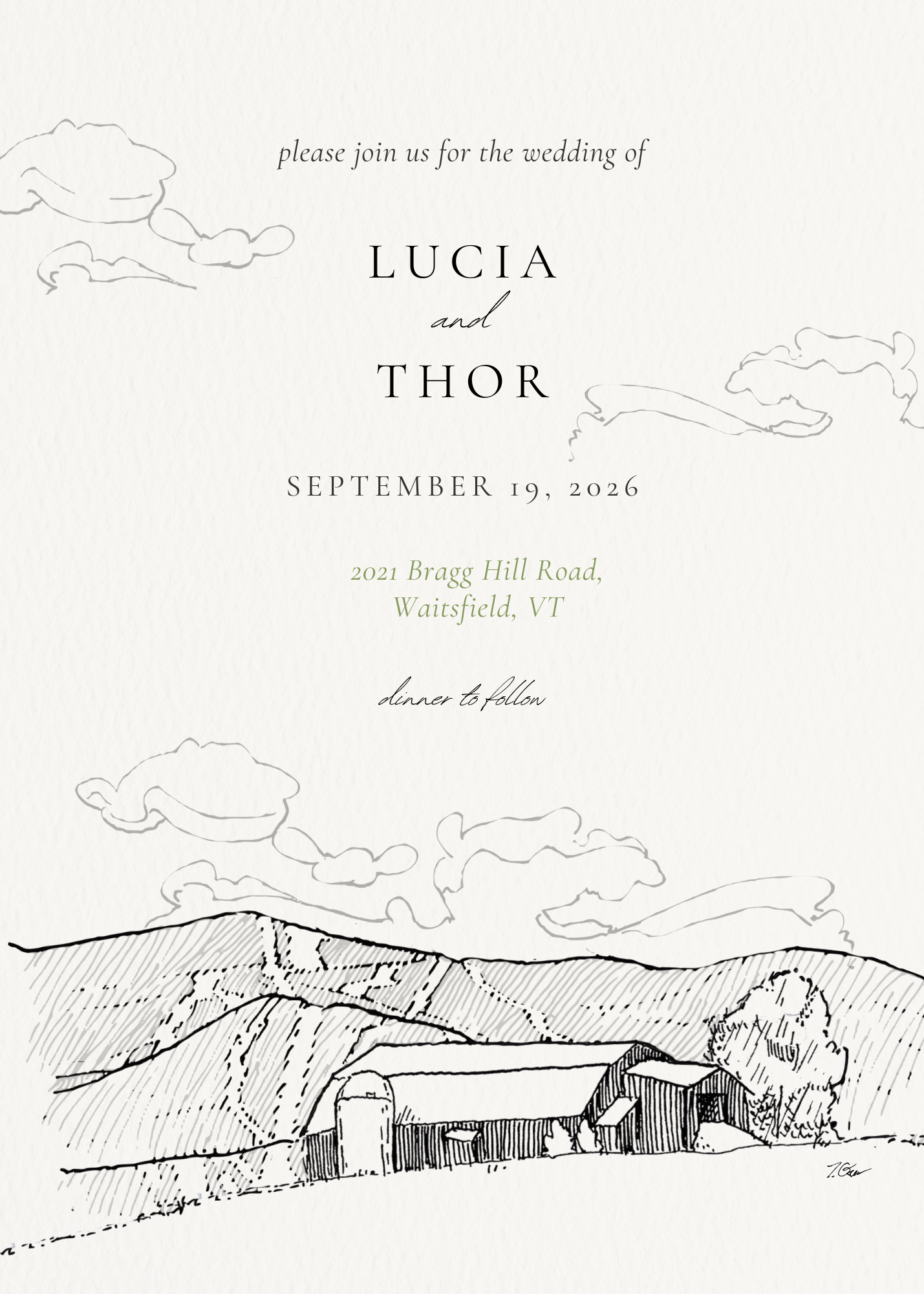 Lucia & Thor — Vermont wedding invitation